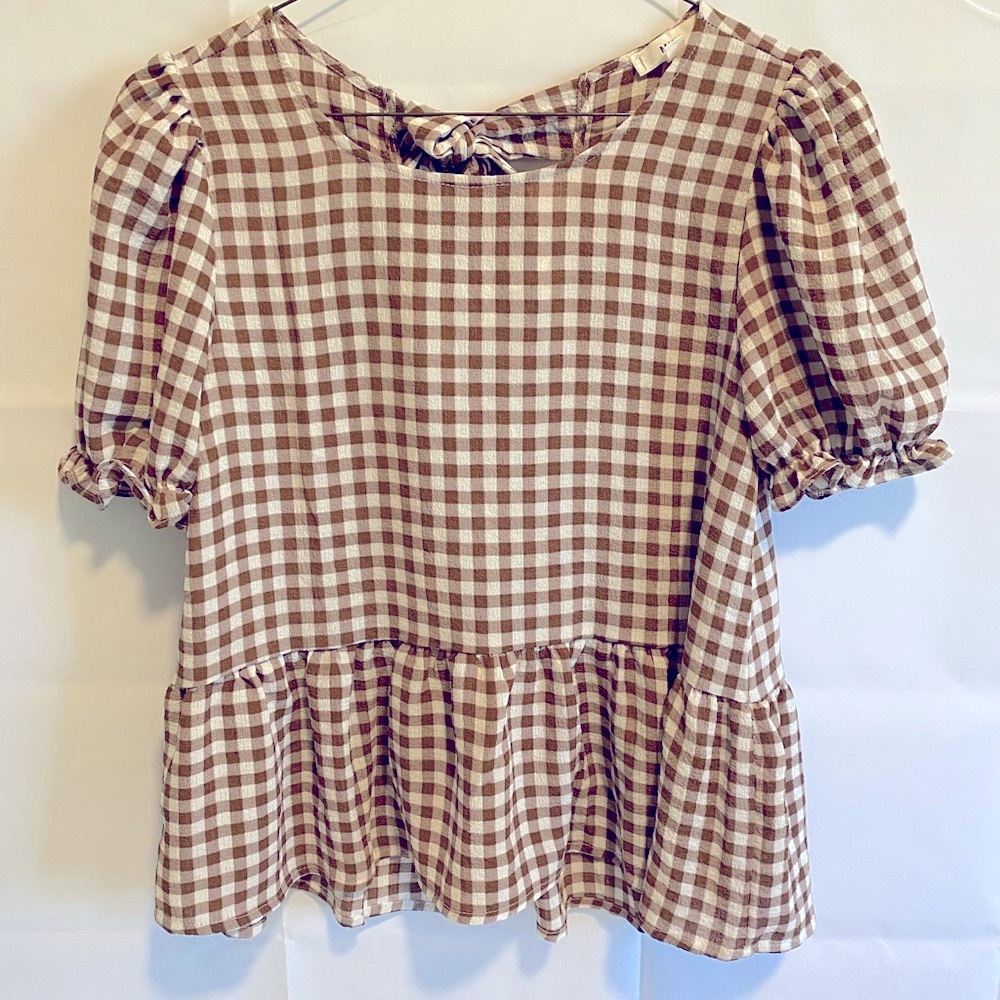 Mine Work For You Gingham Babydoll sheer blouse. Size Small. Great condition.